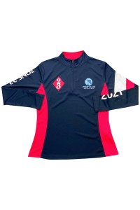 Customized multi-color color matching half chest zipper design flat machine neck contrast color printing logo women's horse racing training suit   W222 side view
